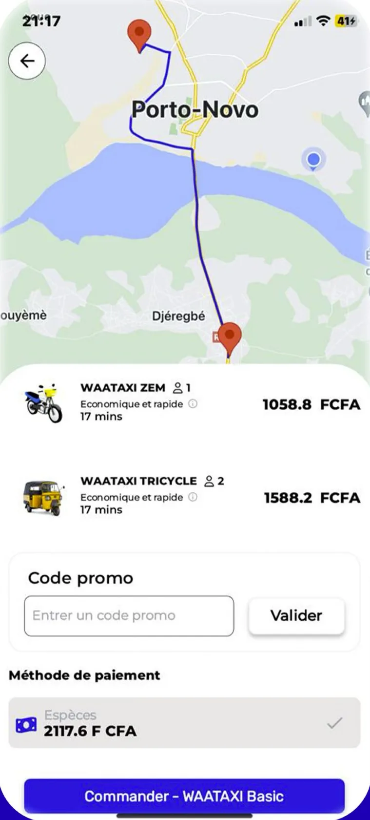 Application WaaTaxi - Tarifs fixes et flotte